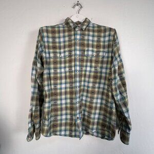Ariat Retro Fit Mens Plaid Long Sleeve Button-Up Snap Shirt Medium Brown/Blue